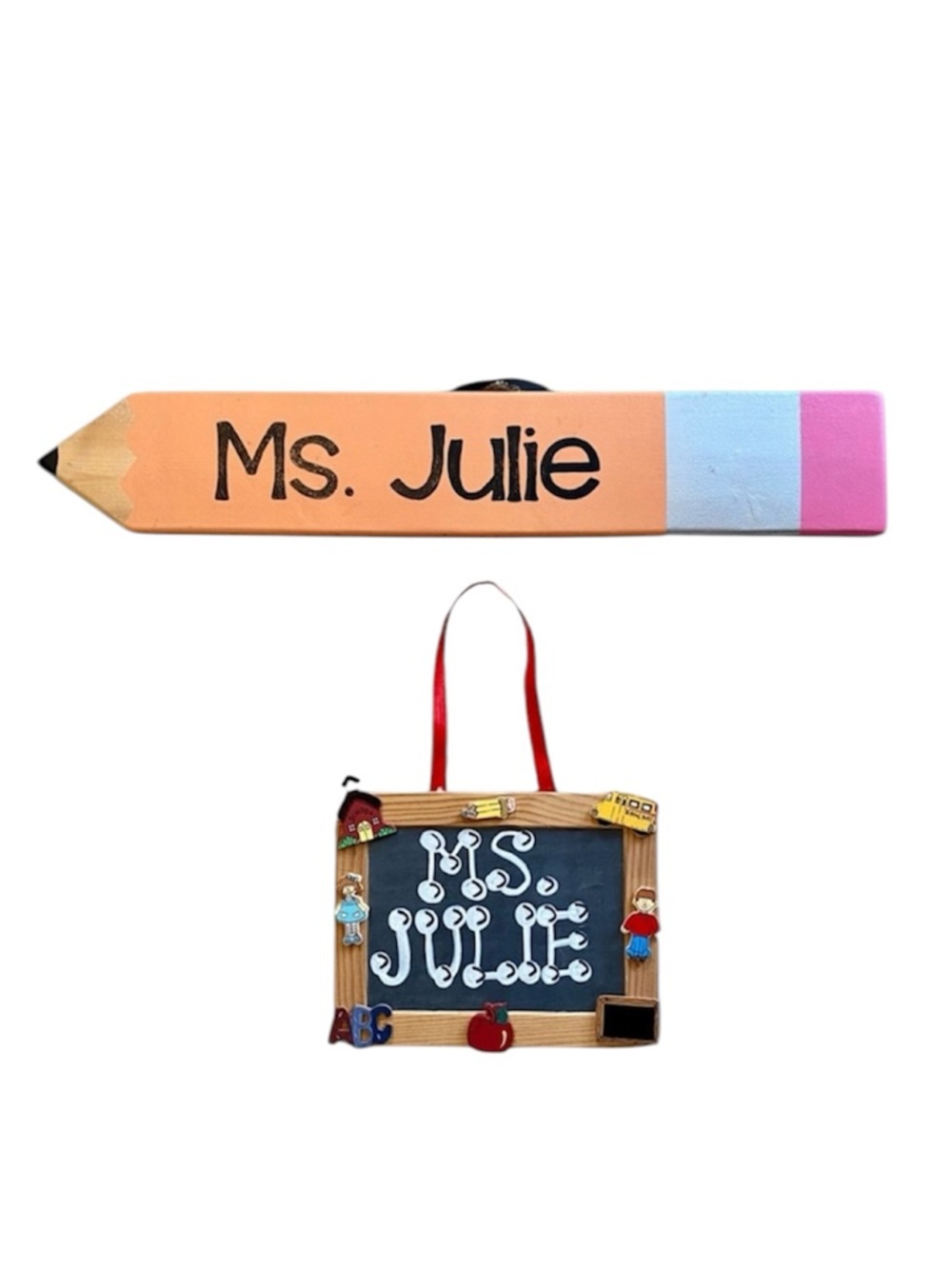 ✏️ MS. JULIE wooden pencil sign w/ bonus sign